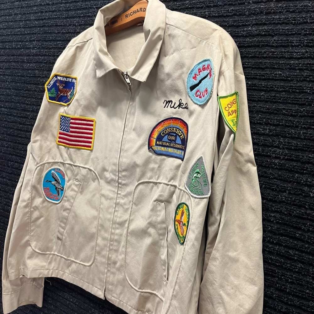 Vintage Sportsmaster Illinois Wildlife Federation Patch Jacket Tan Mike Mens L